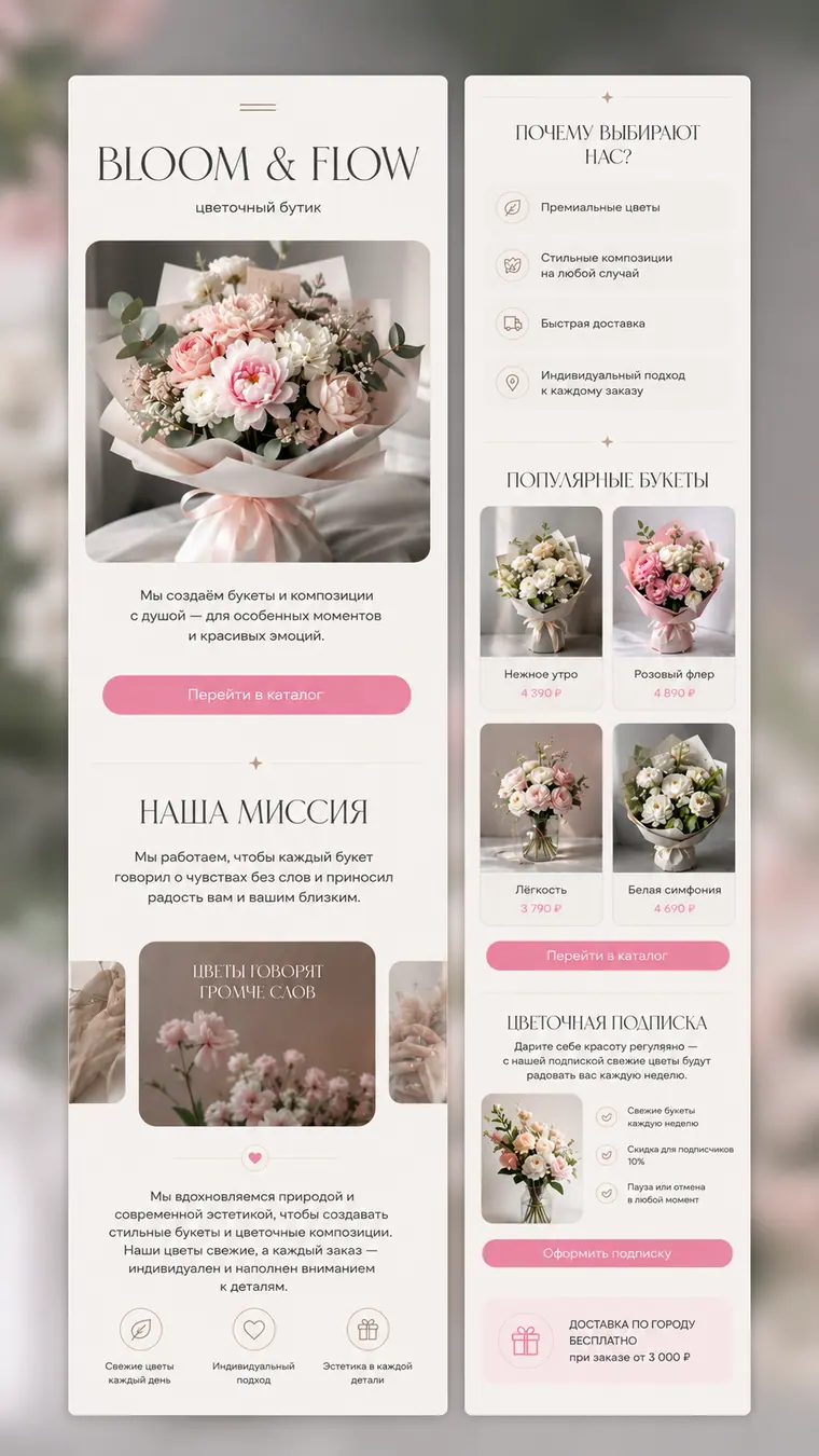 Скриншот сайта «BLOOM & FLOW — цветочный бутик».