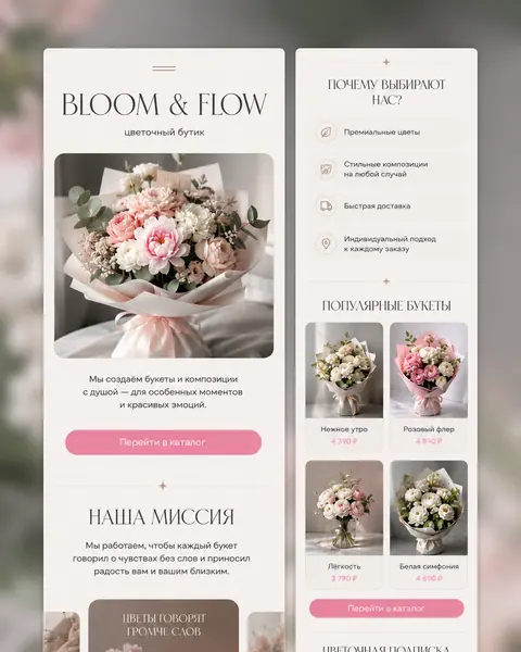 Скриншот сайта «BLOOM & FLOW — цветочный бутик».