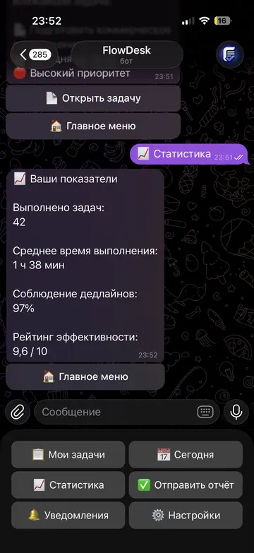 Экран Telegram-бота FlowDesk, 5 из 8