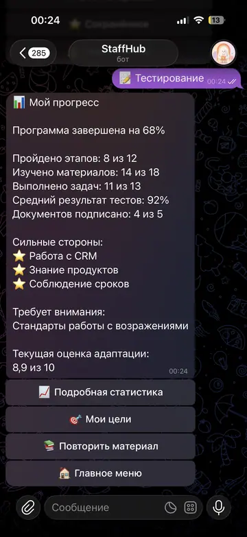 Экран Telegram-бота StaffHub, 7 из 11