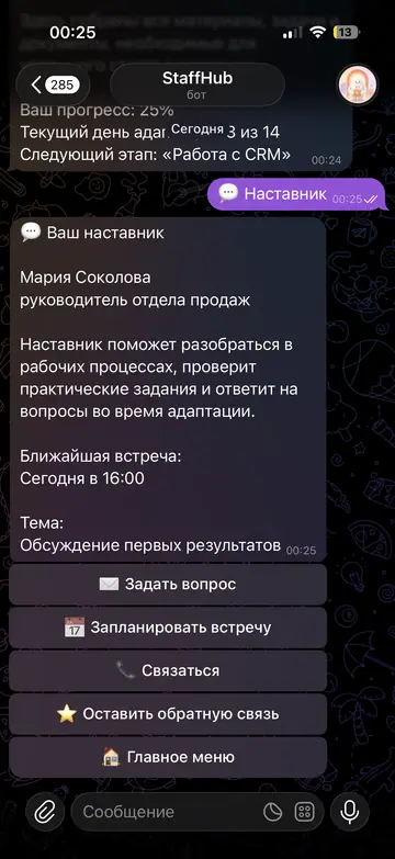 Экран Telegram-бота StaffHub, 9 из 11